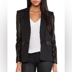 Alice + Olivia Black Lamb Leather Sleeve Blazer
